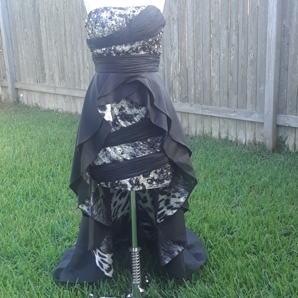 MAYQUEEN COUTURE EMBELLISHED RUCHED HIGH LOW GOWN.